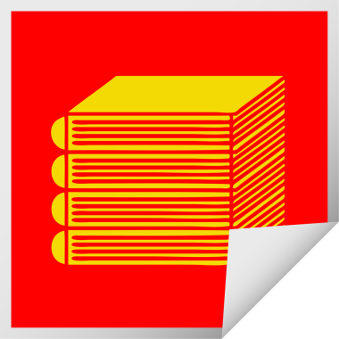 Bir insan tarafından çizilmiş bir yığın kitabın kare soyulmuş çıkartması.