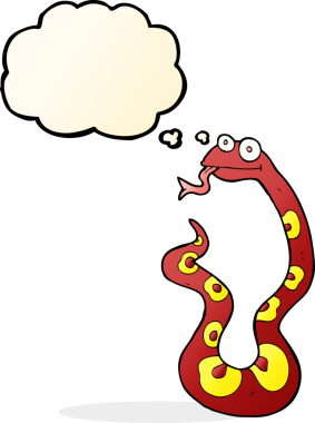 Bir insan tarafından çizilmiş düşünce baloncuklu çizgi film yılanı.