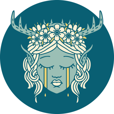 Retro Dövme Tarzı Ağlayan Elf Büyücüsü karakteri bir insan tarafından çizilmiş