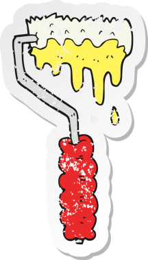 Bir insan tarafından çizilmiş bir karikatür boya rulosunun gerilimli yapıştırması.