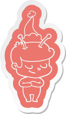 Bir insan tarafından çizilmiş Noel Baba şapkası giyen bir uzay adamının dostça bir çizgi film çıkartması.