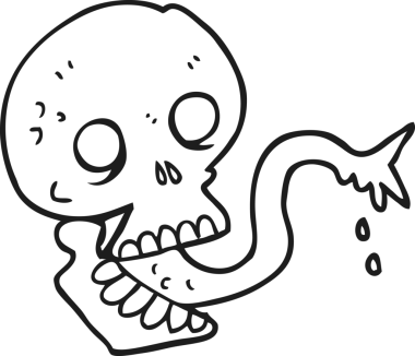 Bir insan tarafından çizilmiş siyah-beyaz, ürkütücü cadılar bayramı kafatası.