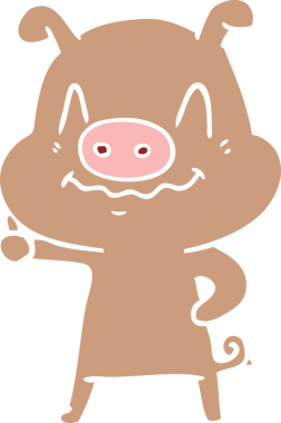 Bir insan tarafından çizilmiş düz renkli çizgi film domuzu.