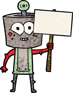 Bir insan tarafından çizilmiş mutlu çizgi film robotu