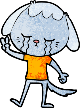 Bir insan tarafından çizilmiş ağlayan çizgi film köpeği.