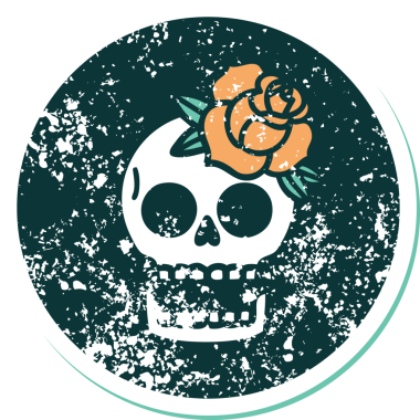 Bir insan tarafından çizilmiş kafatası ve gülün sembolik dövmeli görüntüsü.