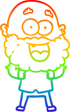 Karikatür çizen gökkuşağı gradyan çizimi. Bir insan tarafından çizilmiş sakallı çılgın mutlu adam.