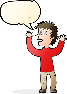 Bir insan tarafından çizilmiş konuşma balonu olan heyecanlı bir çocuk.