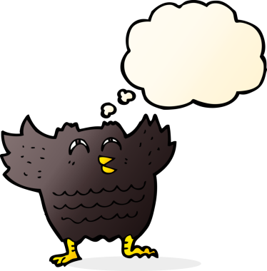 Bir insan tarafından çizilmiş düşünce baloncuklu kara kuş.