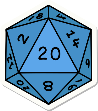Bir insan tarafından çizilmiş doğal 20 D20 zar etiketi.
