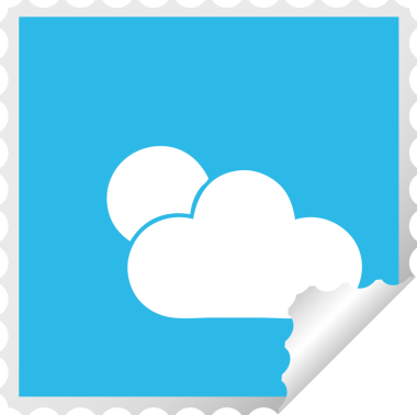 Bir insan tarafından çizilmiş güneş ışığı ve bulutun kare soyulmuş çıkartması.