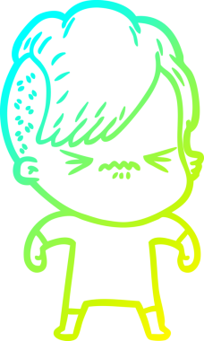 Bir çizgi film karakteri çizen soğuk gradyan, bir insan tarafından çizilmiş hippi bir kız.