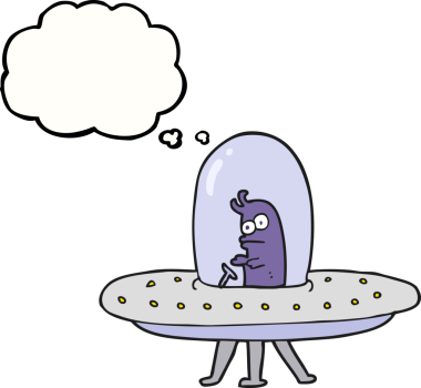 Bir insan tarafından çizilmiş serbest çizim balon karikatür uçan daire.