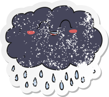 Bir insan tarafından çizilmiş karikatür yağmur bulutu etiketi.