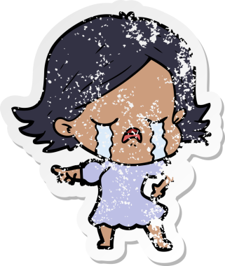 Bir insan tarafından çizilmiş, ağlayan ve işaret edilen karikatürlü bir kızın sıkıntılı çıkartması.