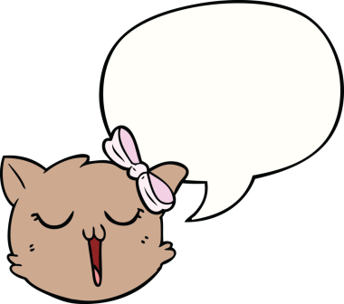 bir insan tarafından çizilmiş konuşma balonlu kedi yüzü.