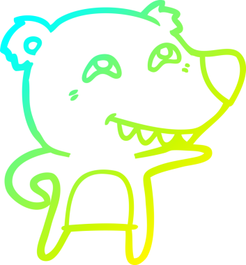 Bir insan tarafından çizilmiş dişleri gösteren çizgi film ayısının soğuk gradyan çizimi