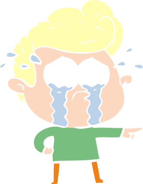 Bir insan tarafından çizilmiş düz renkli çizgi film ağlayan adam.