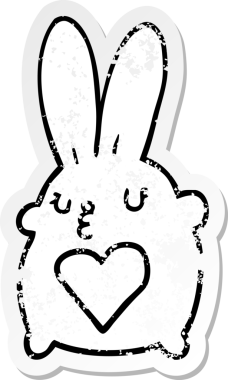 Sevgi dolu bir insan tarafından çizilmiş sevimli bir tavşanın kederli çıkartması.
