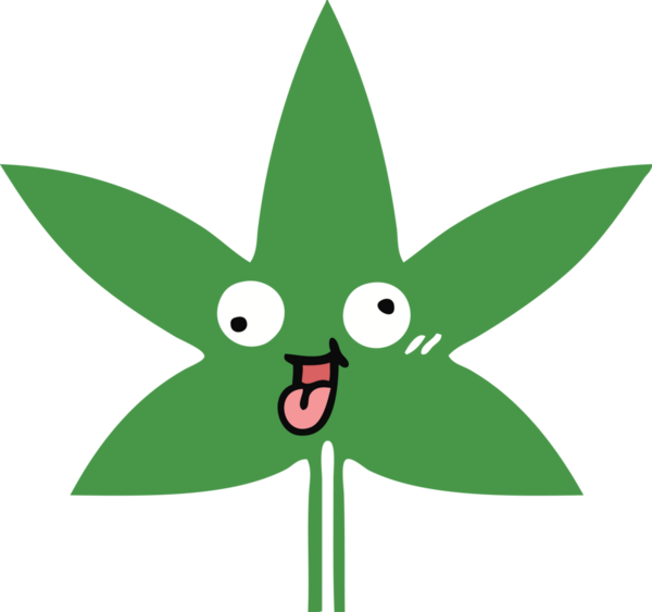 Bir insan tarafından çizilmiş marihuana yaprağının düz renkli retro karikatürü