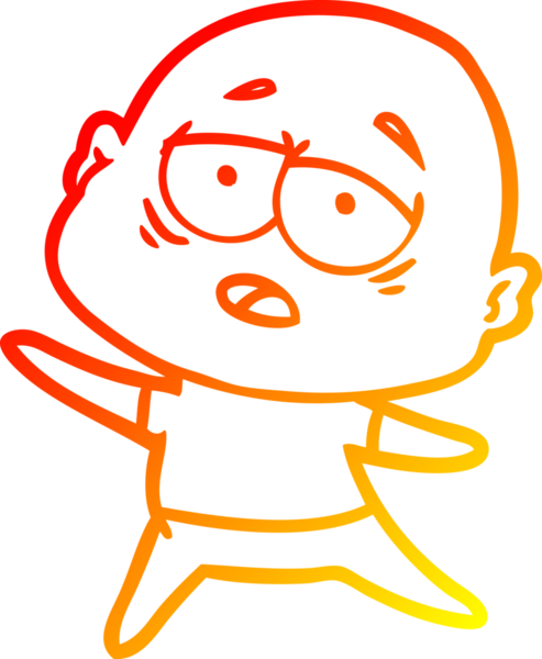 Bir insan tarafından çizilmiş, yorgun, kel bir adamın sıcak çizgi çizimi.