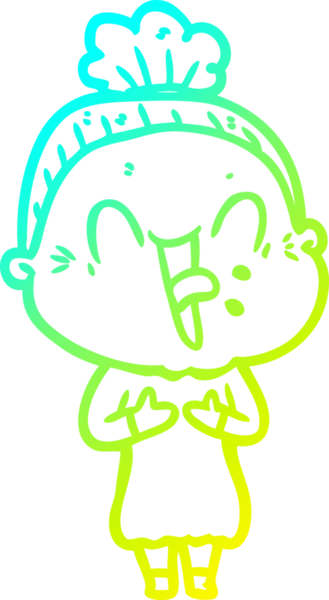 Bir insan tarafından çizilmiş, mutlu, yaşlı bir kadının çizimi.