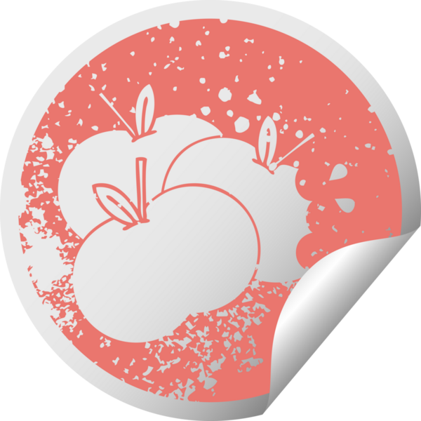 Bir insan tarafından çizilmiş sulu bir elmanın kırmızı kabuk soyma etiketi.