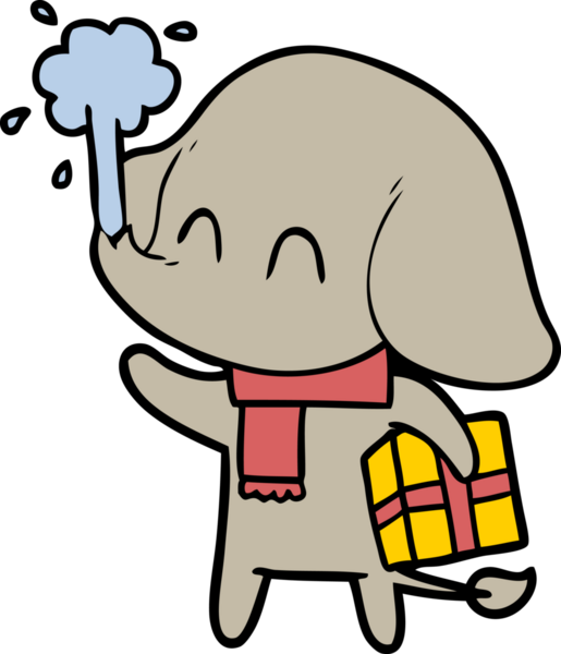 Bir insan tarafından çizilmiş su püskürten sevimli bir fil.