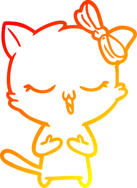 Bir insan tarafından kafasında yay olan çizgi film kedisinin sıcak çizgi çizimi