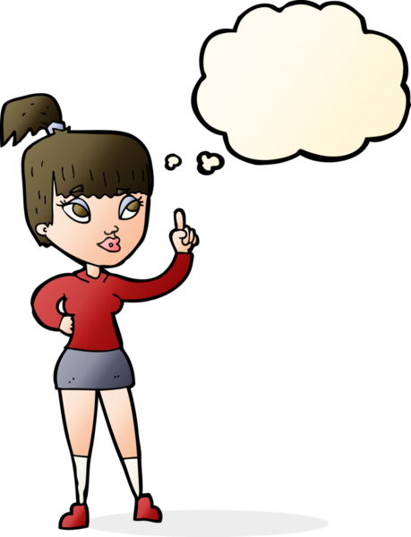 Bir insan tarafından çizilmiş düşünce baloncuğu fikri olan çekici bir kız.