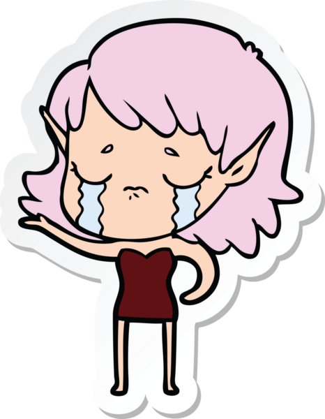 Bir insan tarafından çizilmiş ağlayan bir elf kızının çıkartması.