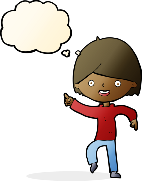 Bir insan tarafından çizilen düşünce baloncuğuyla işaret eden çizgi film adamı.