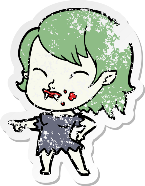 Bir insan tarafından çizilmiş yanağında kan olan vampir bir kızın sıkıntılı çıkartması.