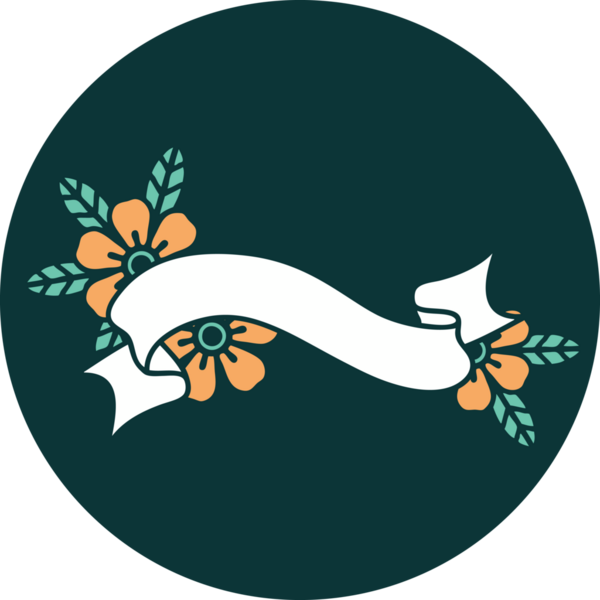 İkonik dövme tarzı bir afiş ve bir insan tarafından çizilmiş çiçekler.