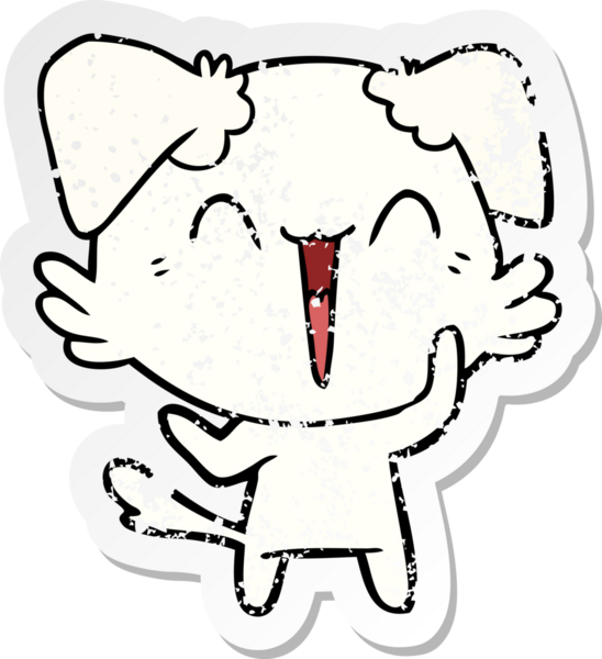 Bir insan tarafından çizilmiş mutlu küçük bir köpek çizgi filminin sıkıntılı çıkartması.