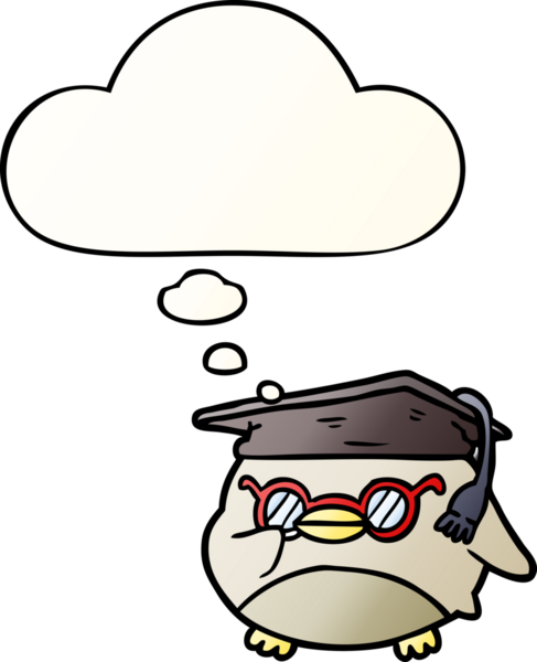 Düşünce baloncuklu çizgi film akıllı kuş bir insan tarafından çizilmiş düzgün eğimli stil