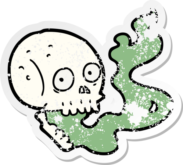 Bir insan tarafından çizilmiş perili bir karikatür çıkartması.