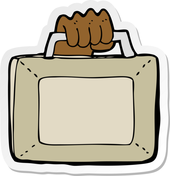 Bir insan tarafından çizilmiş bir evrak çantasının etiketi.