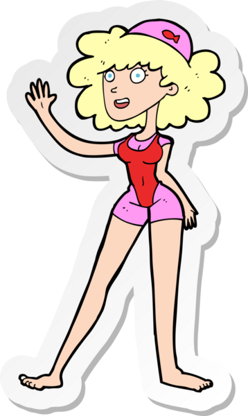 Bir insan tarafından çizilmiş bir yüzücü kadının çıkartması.