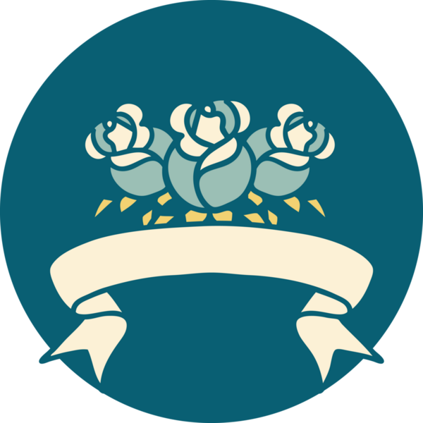 Bir insan tarafından çizilmiş bir buket çiçeğin pankartıyla dövme stili simgesi