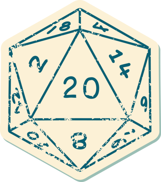 Retro Dövme Biçimi Doğal 20 D20 zar bir insan tarafından çizildi