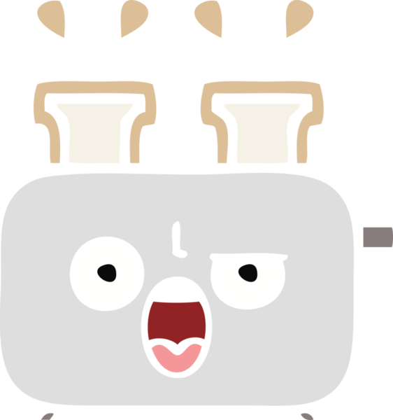 Bir insan tarafından çizilmiş bir tost makinesinin düz renkli retro karikatürü