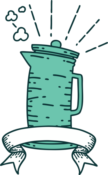 Bir insan tarafından çizilmiş dövme stili kahve sürahisi.