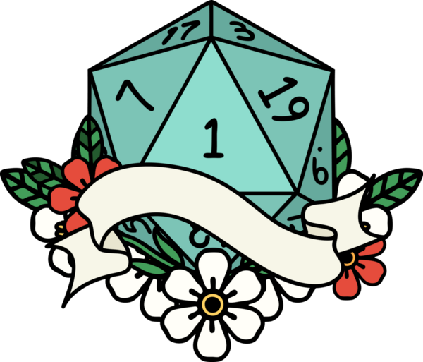 Retro Dövme Biçimi Doğal Bir d20 zar bir insan tarafından çizildi