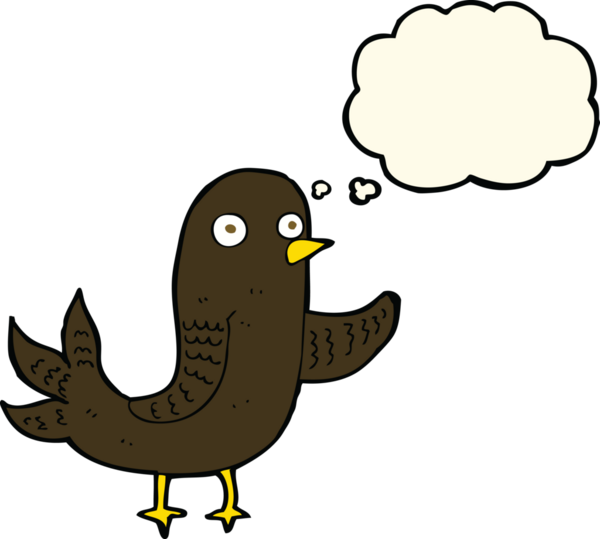 Bir insan tarafından çizilmiş düşünce baloncuklu sallanan kuş.