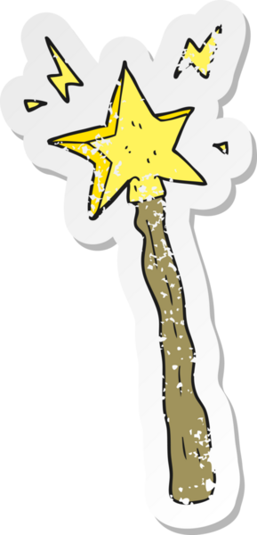 Bir insan tarafından çizilmiş bir çizgi film sihirli değneğinin gerilmiş yapıştırması.