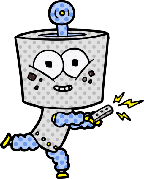 Bir insan tarafından çizilmiş uzaktan kumandalı mutlu çizgi film robotu.