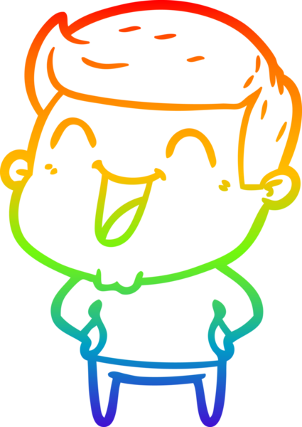 Gökkuşağı gradyan çizgi çizimi bir insan tarafından çizilmiş gülen bir karikatür adam