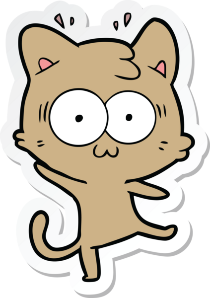 Bir çizgi film çıkartması. Bir insan tarafından çizilmiş, şaşırmış bir kedi.