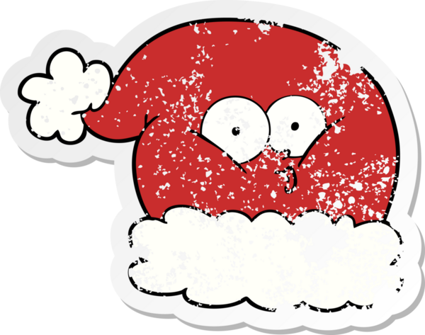 Bir insan tarafından çizilmiş Noel Baba şapkasının sıkıntılı çıkartması.